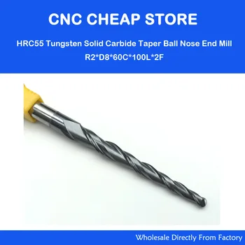  1 adet HRC55 R2. 0mm CNC Router Bit Tungsten karbür Kaplı Konik Topu Burun End Mill konik ve konik frezeler R2*D8 * 60 * 100L * 2F