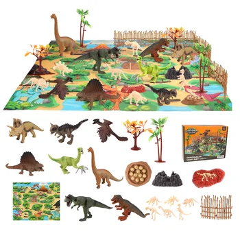  23 Parça Dinozorlar Oyuncak Oyun Seti-Eğitici Simülasyon Prehistorik Playset Oyuncak Dinozorlar Ve oyun matı Dino Dünya Ki