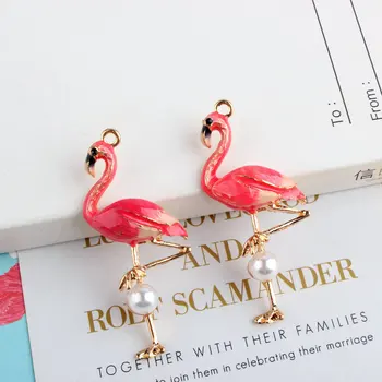  50 adet flamingo charm emaye takılar takı yapımı ve işçiliği için charm moda kolye