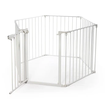 6 Panel Metal Bebek Oyun Parkı Şömine güvenlik çiti W / Walk-Through Kapı 2 Yönde 5-in-1 Ekstra Geniş Bariyer Kapısı [ABD Stok]