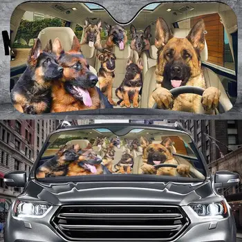  Alman Çoban Köpeği Aile araba güneşliği, Komik Çoban araba güneşliği, Sevimli Çoban araba güneşliği, Onun için Hediye, Araba Dekorasyon
