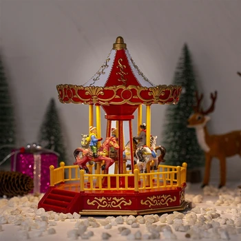  Atlıkarınca Süs Müzik Kutusu Yaratıcı led ışık Noel Reçine Masaüstü Süs Aydınlık Manzara Ev İçin