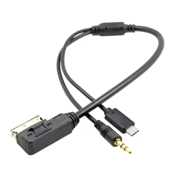  CYDZ Jimier Medya AMI MDI Stereo 3.5 mm Ses ve USB-C Aux Adaptör Kablosu Araba VW AUDİ için 2014 A4 A6 Q5 Q7