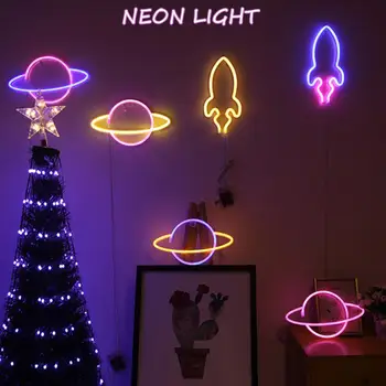  LED Gezegen Neon ışık Roket Duvar İşareti yatak odası dekoru Asılı Gece Lambası Ev Partisi Festivali Düğün Dekorasyon Noel Hediyesi