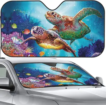  VunKo Ön Cam Araba Güneş Gölge Cam Okyanus Vintage Deniz Kaplumbağası Katlanabilir Sevimli Komik Güneşlik Araba Kamyon SUV için blokları Uv R