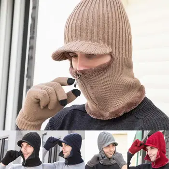  1 Takım erkek Örme Şapka Eldiven Aşınmaya Dayanıklı giymek için Rahat Fermuar Kapatma bere şapkalar Rüzgar Geçirmez Polar Astar Eldiven