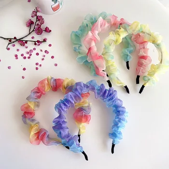  10 adet Moda Degrade Kravat Boyalı Organze Hairbands Katı Sert Bantlar Prenses Şapkalar Parti saç aksesuarları Kızlar için