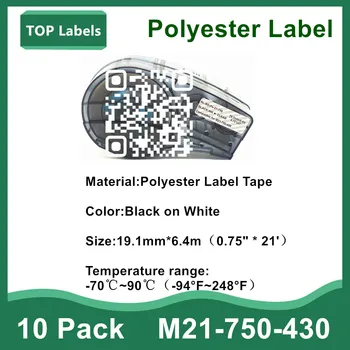  10PK Yedek Etiket M21-750-430 Polyester Etiket Kartuşu BMP21-PLUS, BMP21 LABORATUVAR, IDPAL LABPAL Yazıcı Delikli Plakalar 0.75