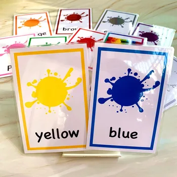  12 Adet Çocuklar İngilizce Öğrenme Kelime Kartları Renkli Flash Kartlar öğretici oyuncaklar Çocuklar için Renk Biliş Bellek Eğitim Montessori