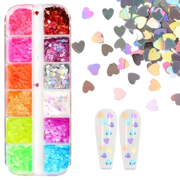  12 Renk Tatlı Aşk Kalp Nail Art Pullu Sevimli Pul Dekorasyon DIY Takılar Manikür Tasarım Parçaları Çivi Aksesuarları Malzemeleri