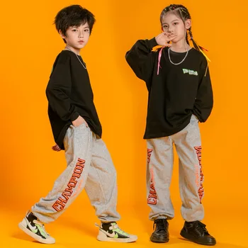  1200 Sahne Kıyafeti Hip hop giysileri Çocuk Kız Erkek Caz Sokak dans kostümü Siyah Beyaz Kazak Pembe Pantolon Hiphop Giyim