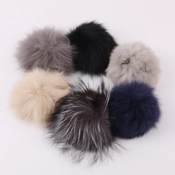  14-15CM Doğa Orijinal Fox Kürk Topu Pom Pom Kabarık DIY Kış Şapka Skullies Beanies Örme Kap Ponponlar