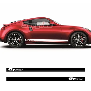  2 Adet Araba Yan Etek Çıkartmalar Nissan 370Z GT Sürüm Tarzı Grafik Vücut Dekor Uzun Çizgili Vinil Çıkartması Araba Aksesuarları