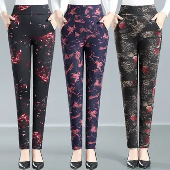  2021 Sonbahar Kış Kadın Gevşek Kadife Tayt Kadın Baskı Çiçekler Kalın pantolon Bayan Vintage Sıcak Pantolon K466