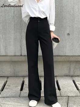  2022 Kadın Sonbahar ve kış pantolonları Gevşek Yüksek Bel Zayıflama Siyah Paspas Dökümlü Etkisi Düz Bacak Pantolon günlük pantolon