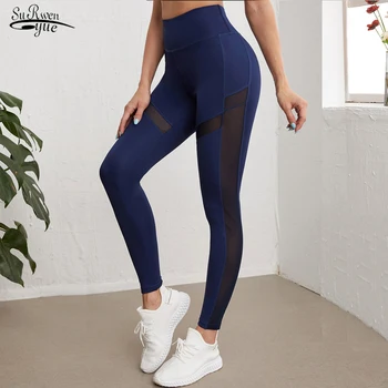  2022 Spor Salonu fitness yoga pantolonu Kadınlar için Örgü Patchwork Yüksek Bel Legging Spor Kadınlar Sıkı Push Up Sıkı Mavi Kadın Pantolon 18817