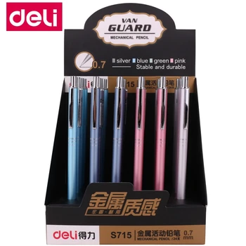  24 ADET / GRUP Deli S715 Mekanik Kurşun Kalem 0.7 mm Otomatik kalem Metal kasa kalem 4 renk Üst marka Deli