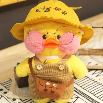  30CM Pembe lalafanfan Kawaii Cafe Mini Sarı Ördek peluş oyuncak Sevimli Doldurulmuş Bebek Yumuşak Hayvan Bebekler Çocuklar Kawaii peluş oyuncaklar Bez Bebek