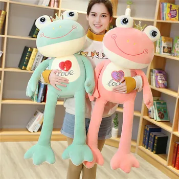  35/50cm Ev peluş oyuncak Süs Taşınabilir Renk Kontrast Karikatür Kurbağa Şekilli Baskılı Yumuşak Peluş Bebek Çocuk Noel doğum günü hediyesi