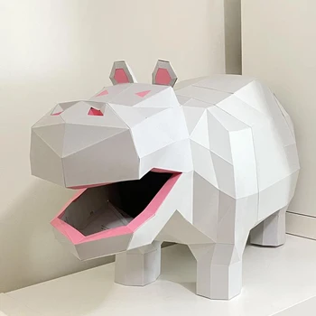  3D Kağıt Modeli Avrupa ve Amerikan Yaratıcı 3D Kağıt Modeli Hippo Bebek kendi başına yap kağıdı Hayvan Süsler Dekoratif El Yapımı Hediyeler