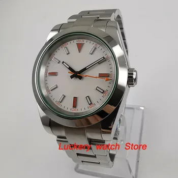  40mm Bliger beyaz kadran aydınlık erkek saati safir cam cilalı çerçeve Otomatik kol saati-BA35