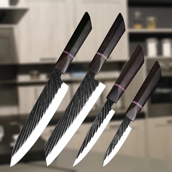  440C Dövme El Yapımı Çelik Mutfak Bıçağı Keskin Japon şef bıçağı Et Cleaver Kiritsuke Meyve Kesici Gyuto Bıçağı Pişirme Araçları