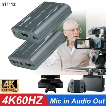  4K 60Hz HDMI Video Yakalama Kartı 3.5 mm Ses Çıkışı Mikrofon TV Döngü Oyun Kayıt Kutusu 1080P 60fps USB 3.0 2.0 Canlı Akış Plakası
