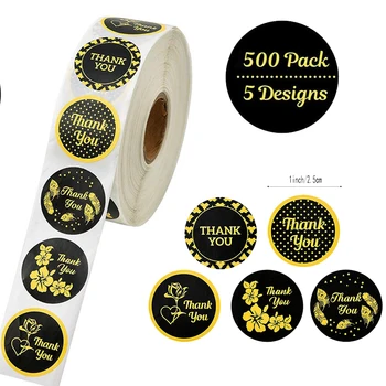  500 adet 5 Stil Siyah Kağıt Altın Kelime Etiket Çıkartmaları Teşekkür ederim Etiket Scrapbooking Düğün Mühürler Kırtasiye Sticker Dekorasyon
