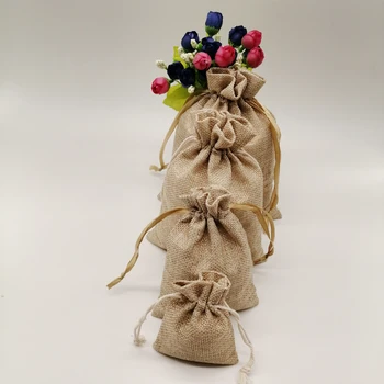  500 adet Kumaş Jüt Çanta Hediye Paketleme Çantası Hediye Çantası İpli pamuklu çanta Noel Partisi için düğün takısı Kılıfı Dıy El Yapımı