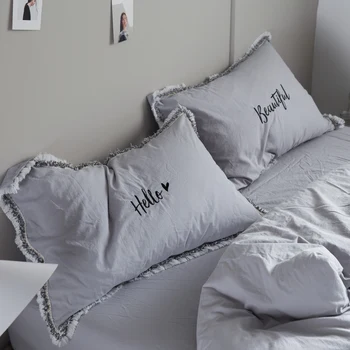  74x48 cm beyaz / pembe / gri 100 % yıkanmış mektup ışlemeli pamuk yastık püskül tek yastık kapak yatak tek yastık kılıfı