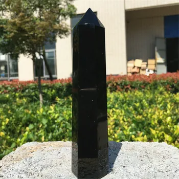  900 - 1400g Büyük Boy fazla 16 cm Doğal Siyah Obsidyen Dikilitaş Değnek Noktası şifa Taşları Kulesi Fengshui Kristal Ev Dekor için