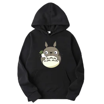  Anime T-Totoro Baskı Moda Uzun Kollu Açık Sokak Hoodie Kazak Vahşi Gevşek pamuk büzme ipi Hoodie
