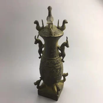  antik Han Dyansty(25--186) bronz kuş & beast şişe, el oyma sanatları, Dekorasyon, toplama ve Süsleme, Ücretsiz kargo