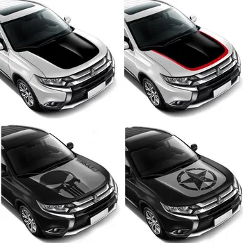  Araba Yarışı Büyük Motor Kaputu Sticker Kafatası Yıldız Haritası Çıkartması Vinil Wrap Mitsubishi Outlander 2015 2016 için 2017 2018 2019 2020