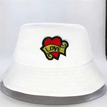  Aşk nakış pamuk Kova Şapka Balıkçı Şapka açık seyahat şapka güneşlikli kep Şapka çocuk erkek Kadın 280