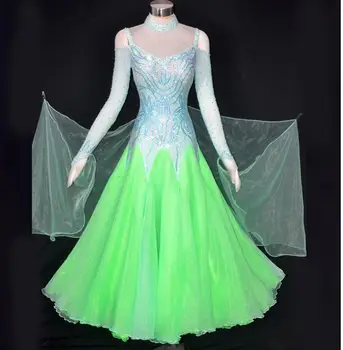  Balo salonu Dans Elbise Kadınlar İçin Yüksek Kaliteli Rekabet Elbiseler Modern Waltz Tango Standart Balo Salonu Kostüm yeşil renk MD493