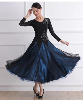  Balo salonu Dans Elbiseler Kadın Uzun Kollu Siyah Flamenko Modern dans eteği bayan Standart Vals Balo Salonu Dans Elbise