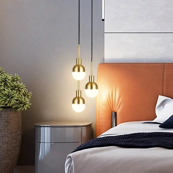  Basit Postmodern LED kolye ışıkları Yatak Odası Başucu Bar Restoran Asılı Lamba Altın Tek Kafa Kolye Lambaları E27 9W