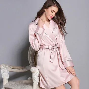  Bayanlar Seksi Pijama Ipek Elbise Uzun Kollu Kadın Yeni Gecelik Moda Elbise Ipek Kadın Seksi Pijama Kız Gecelik B-5825