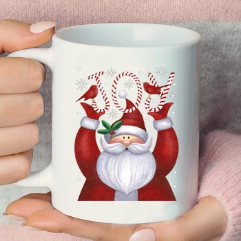  Benzersiz Baskı Kadın Su Bardağı Merry Christmas Noel Baba Hediyeler Kahve Kupa Suyu Bayan Kupalar Eko Kullanımlık Seramik Kupa
