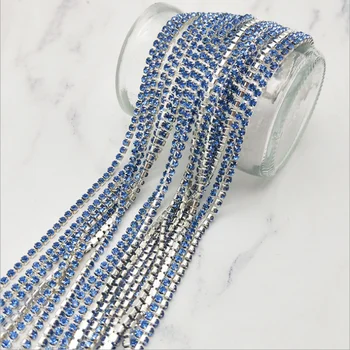  Boyama Açık mavi DIY suni elmas zincir Yoğun Gümüş Taban Pençe Kristal suni elmas zincir El Sanatları Giyim Sanat Dekorasyon