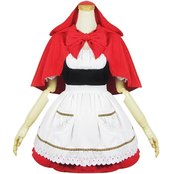  Brdwn Womens Karanlık Çocuk Annie Kırmızı Başlıklı kız cosplay kostüm Cadılar Bayramı Önlük elbise (amice + elbise + önlük)