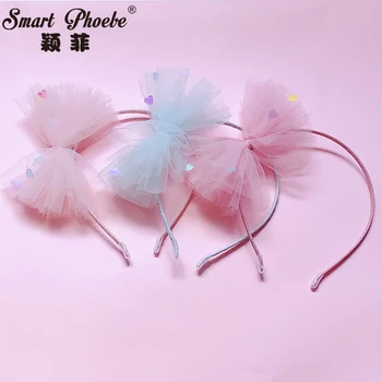  Butik 15 adet Moda Sevimli Tül İlmek Saç Sopa Glitter Aşk Kalp Örgü Yay Hairbands Prenses Şapkalar saç aksesuarları