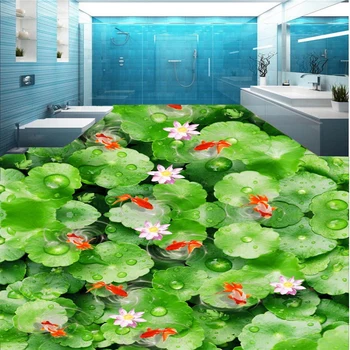  Büyük özel döşeme 3d обои lotus yaprağı gölet gölet kimura su dokuz balık resim banyo yatak odası 3D kalınlaşmış zemin duvar kağıdı