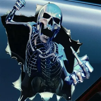  Cadılar bayramı Araba Çıkartmaları Spooky İskelet 3D Görsel Efekt Duvar Çıkartması Cadılar Bayramı Kafatası Dekoratif Çıkartmalar Araba Pencere Duvar Kapı