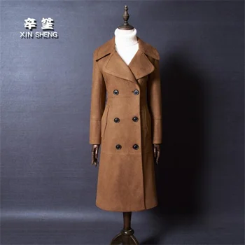  Deerskin long trench coat women's windbreaker korean autumn over-the-knee clothes brown пальто женское весна куртка abrigos muje