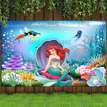  Disney Prenses Düğün Kale Küçük Denizkızı Ariel Kabarcık Denizaltı Kabuk Zemin Kızlar Doğum Günü Partisi Bebek Duş Afiş Disne