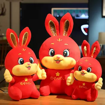  Doldurulmuş Bebek Oyuncak Dayanıklı Festivali Hediye Kırmızı Renk Çin Yeni Yılı için Tavşan Bebek Oyuncak Tavşan peluş oyuncak