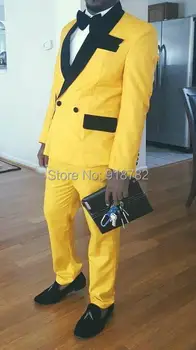  Düğün Takımları Erkekler İçin Sarı Kruvaze Takım Elbise 2019 Yeni Tasarım Resmi Balo Parti Takımları Erkekler İçin Smokin slim fit uzun kollu erkek gömlek Takım Elbise
