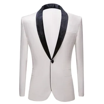  Erkek Beyaz Kadife Moda Şal Yaka Takım Elbise Ceket Blazer Düğün Damat Sahne Şarkıcı Parti Balo Slim Fit Blazers Erkek Giyim 3XL